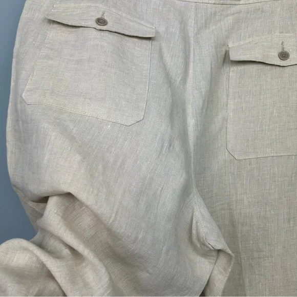 Tasso Elba 100% linen Men’s 36X30 Classic fit casual Pants drawcord waist beige